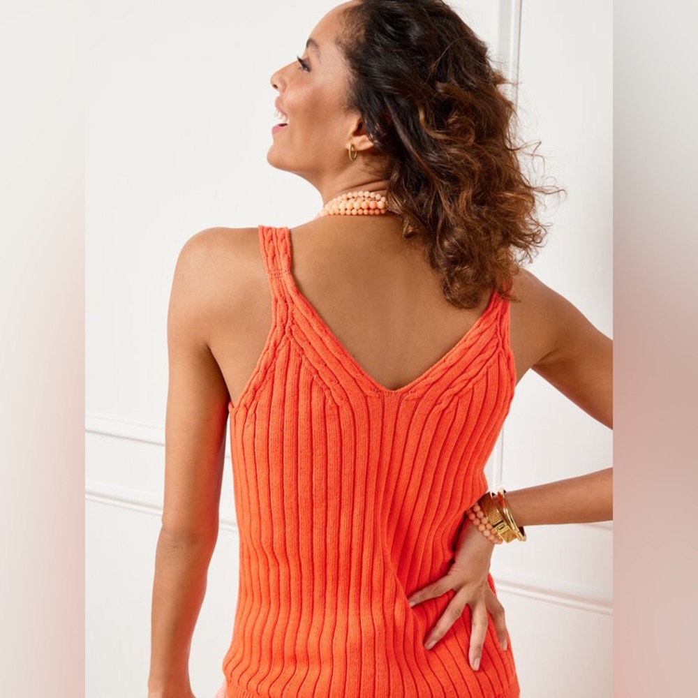 Talbots- Orange Ribbed Knit Tank Top Size PL - Picture 2 of 8